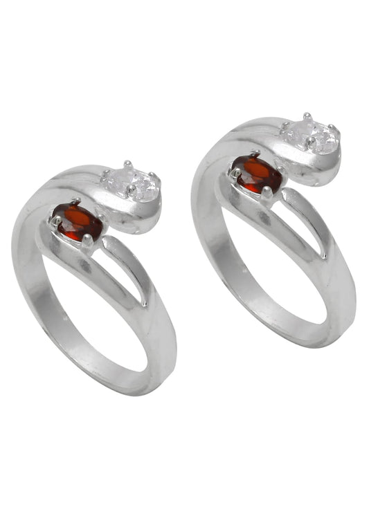 Red Front Open Cubic Zirconia Toe Rings in 92.5 Sterling Silver