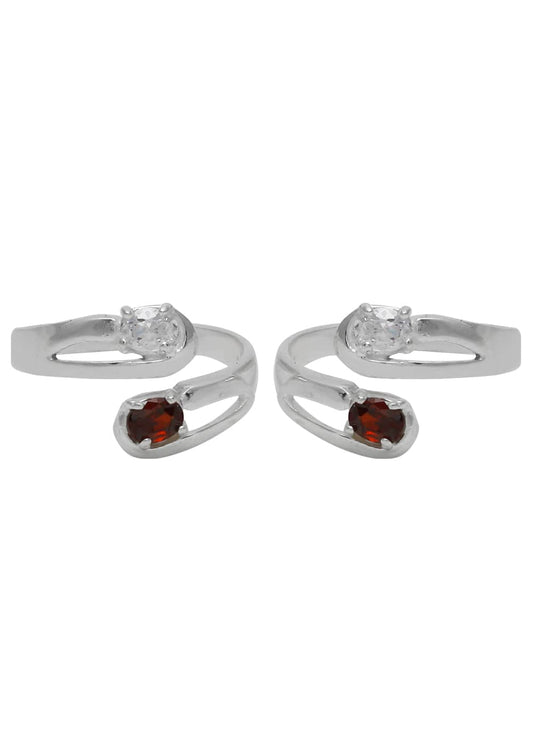 Red Front Open Cubic Zirconia Toe Rings in 92.5 Sterling Silver
