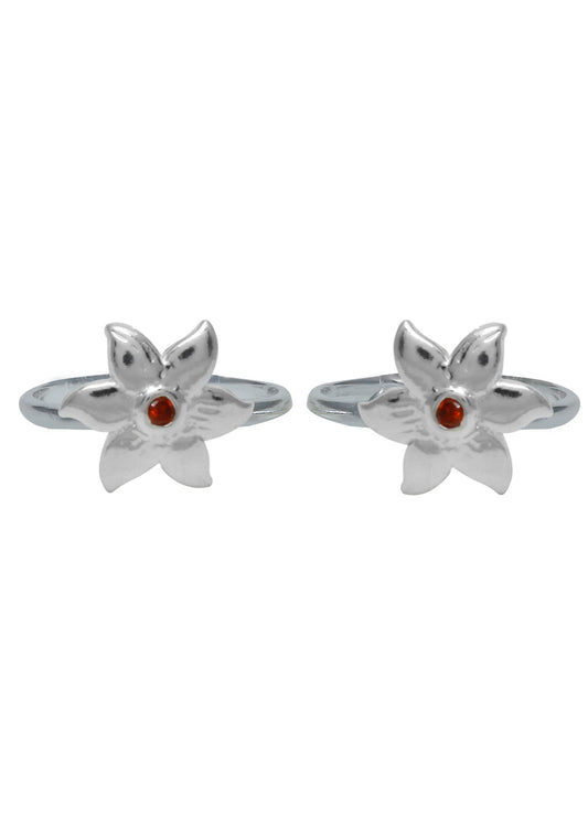 Floral pair of Red Cubic Zirconia Toe Rings in 92.5 Sterling Silver