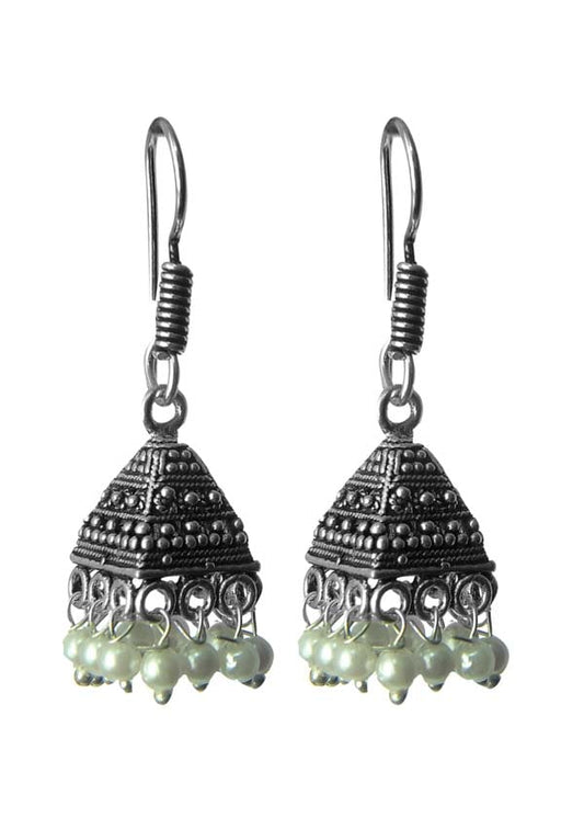 Unique pair of Ethnic Pearl Jhumkis in Silver Alloy High Finish