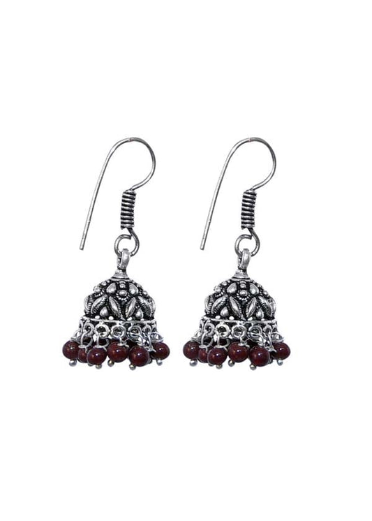 Designer Jhumkis with colored beads in Silver Alloy High Finish