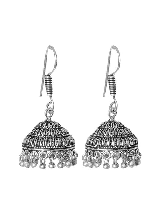 Indian Look Small Jhumkis in Silver Alloy