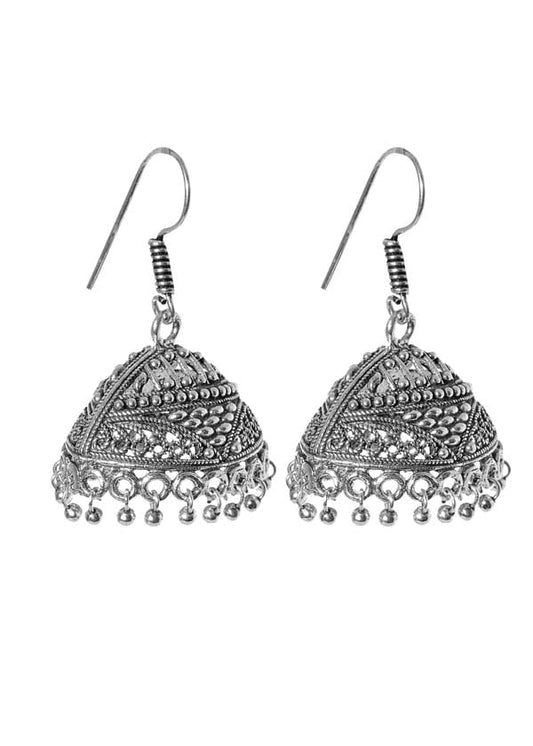 Designer Boat Shape Jhumkas in Silver Alloy