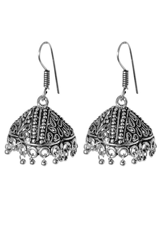 Stunning pair of Ethnic Jhumkis in Silver Alloy High Finish
