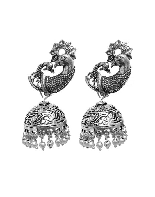 Designer pair of Jhumkis in Silver Alloy