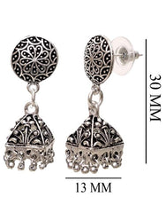 Good looking pair of Ethnic Jhumki Earrings with Push Back in Silver Alloy