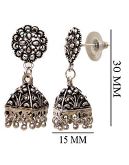 Indian Look Designer Jhumkis with Push Back in Silver Alloy
