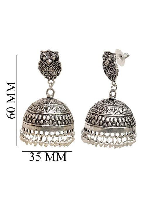 Big and Beautiful Jhumka Earrings with Push Back in Silver Alloy