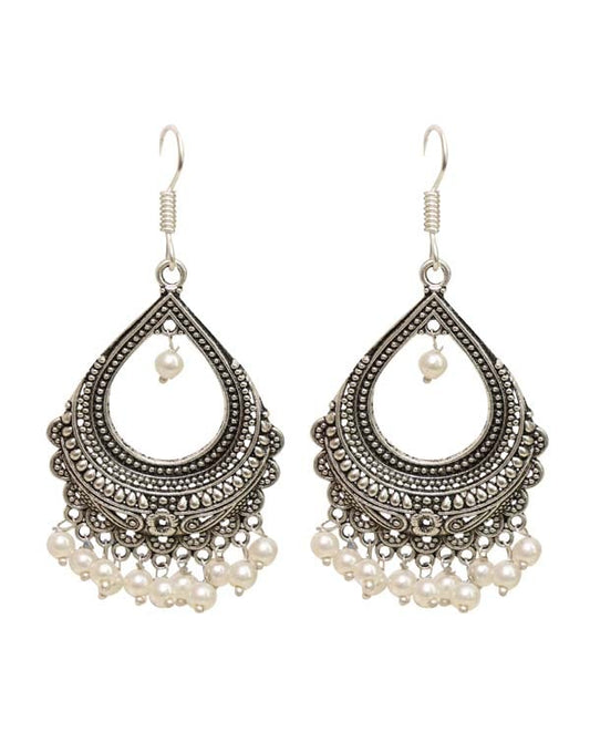 Traditional Jhumkis with Pearl with Ear Wire in Silver Alloy High Finish