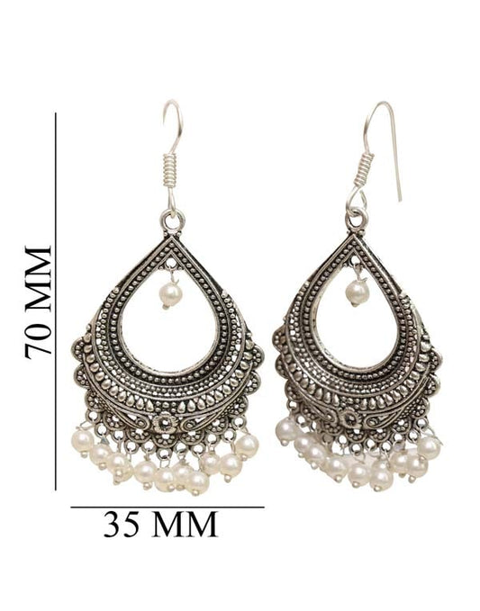 Traditional Jhumkis with Pearl with Ear Wire in Silver Alloy High Finish