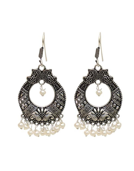 Traditional look Jhumkis in Pearl with Ear Wire in Silver Alloy High Finish