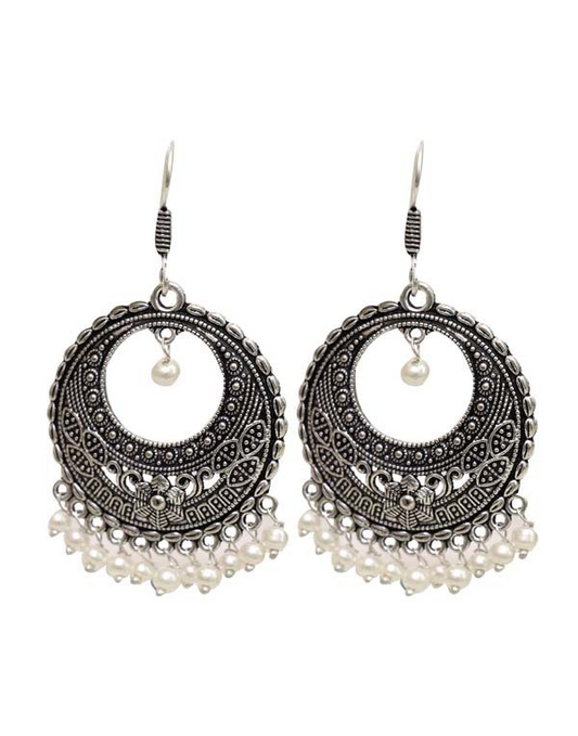 Heavy look Jhumkis in Pearl with Ear Wire in Silver Alloy