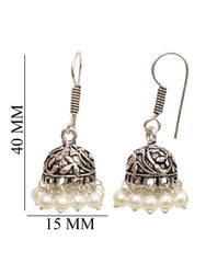 Jhumkis in Pearl with Ear Wire in Silver Alloy High Finish for Women and Girls