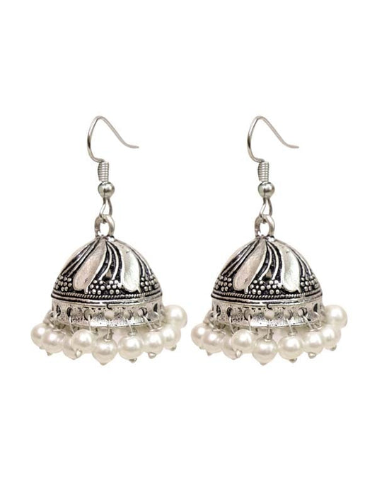 Designer Jhumkis in Pearl with Ear Wire in Silver Alloy