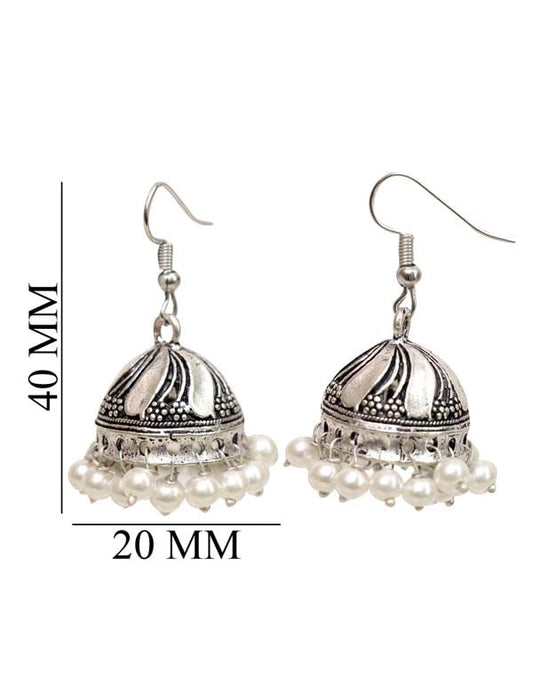 Designer Jhumkis in Pearl with Ear Wire in Silver Alloy