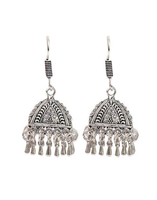 Stunning Jhumkis with Ear Wire in Silver Alloy High Finish