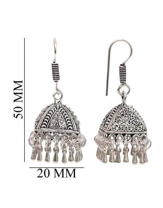 Stunning Jhumkis with Ear Wire in Silver Alloy High Finish