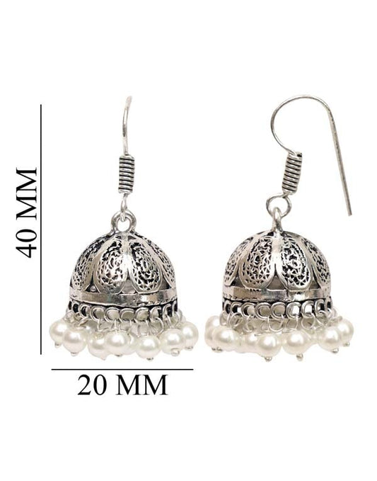 Everday wear Jhumkis in Silver Alloy and Pearl with Ear Wire in Silver Alloy