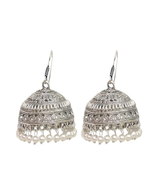 Pair of  Big Traditional Jhumkas with Ear Wire in Silver Alloy