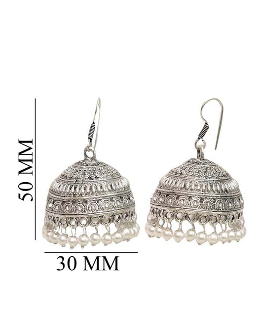 Pair of  Big Traditional Jhumkas with Ear Wire in Silver Alloy