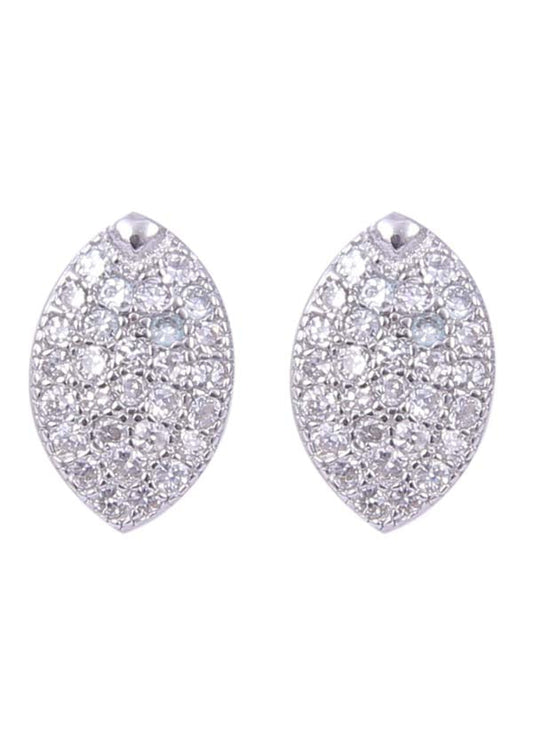925 Sterling Silver Good Looking Pair Of Leaf Shape Cz Studs