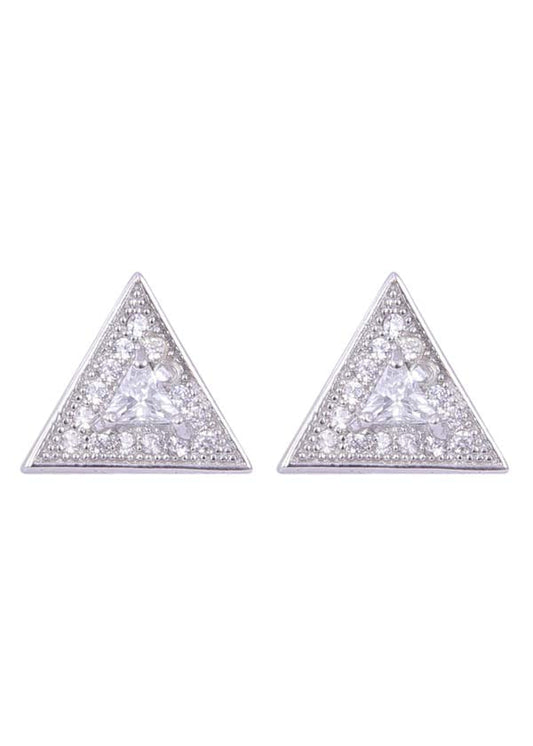 925 Sterling Silver Good Looking Pair Of Triangle Shape Cz Studs
