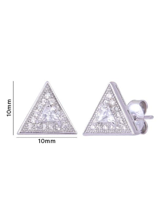 925 Sterling Silver Good Looking Pair Of Triangle Shape Cz Studs