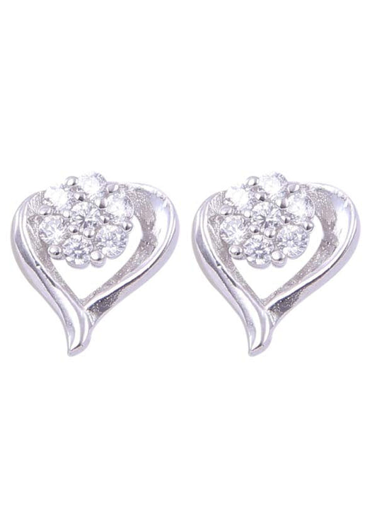 925 Sterling Silver Pair of Designer Love Heart Studs With Cubic Zirconia CZ Stones