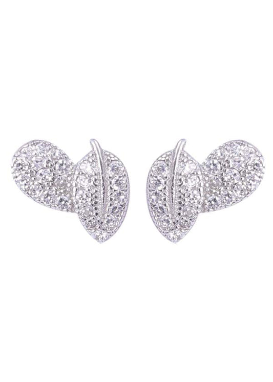 925 Sterling Silver Pair of Beautiful And Small Leaf Cubic Zircon Studs