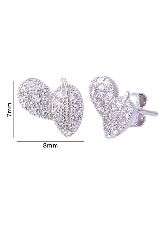 925 Sterling Silver Pair of Beautiful And Small Leaf Cubic Zircon Studs