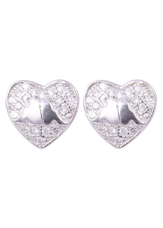 925 Sterling Silver Heart-Shaped Cubic Zirconia Studs Earrings