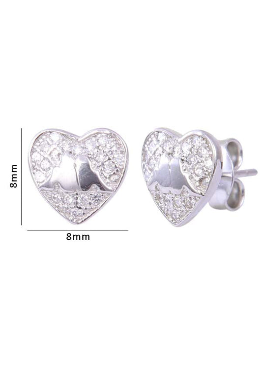 925 Sterling Silver Heart-Shaped Cubic Zirconia Studs Earrings