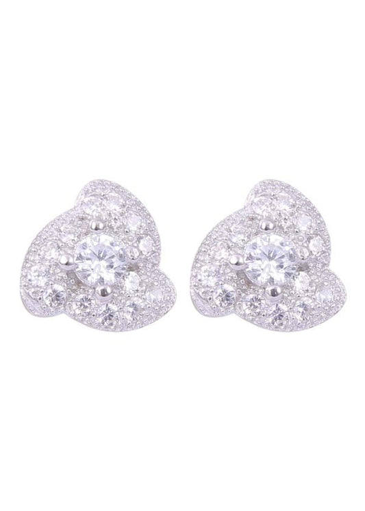 925 Sterling Silver Elegant Pair Of Flower Shape Cubic Zircon Stud