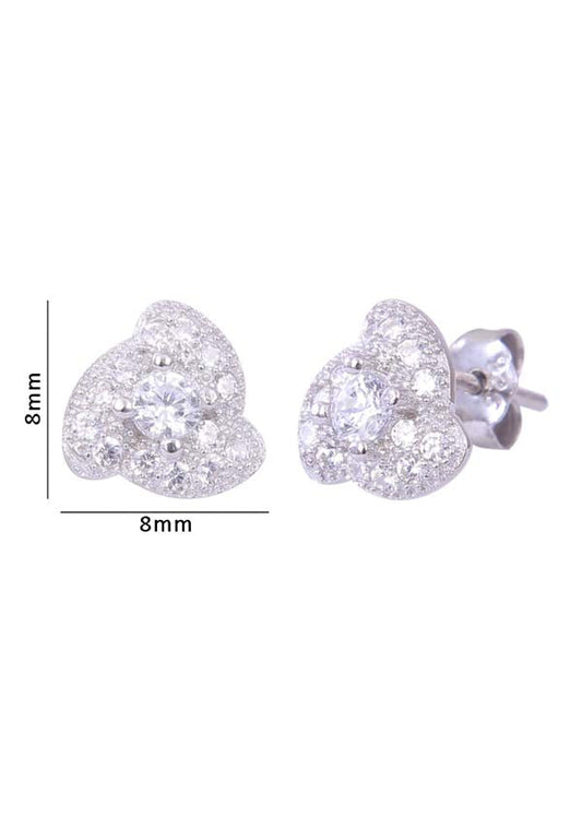 925 Sterling Silver Elegant Pair Of Flower Shape Cubic Zircon Stud