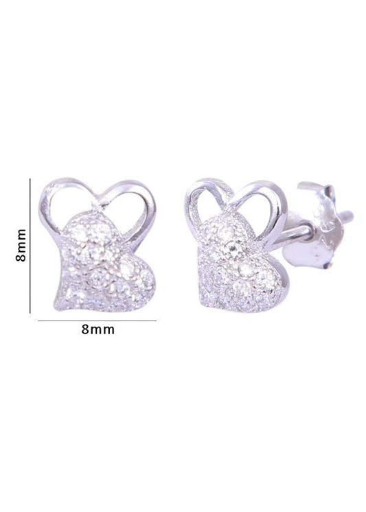 925 Sterling Silver Elegant And small Heart Shape Cz Stud