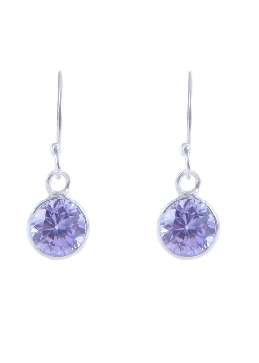 Pair of Round shape CZ Earring in 925 Silver Ear Wire (Light Purple)