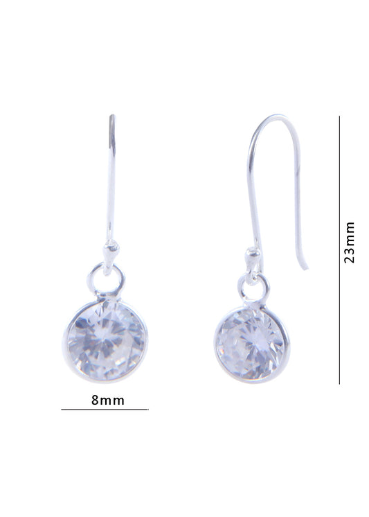 pair of Round shape Cz Earring in 925 Silver Ear Wire (White)