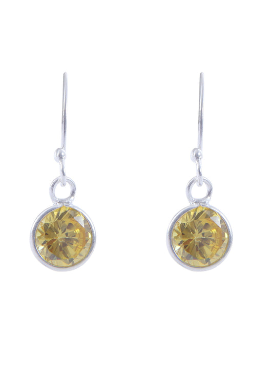 pair of Round shape Cz Earring in 925 Silver Ear Wire (Yellow)