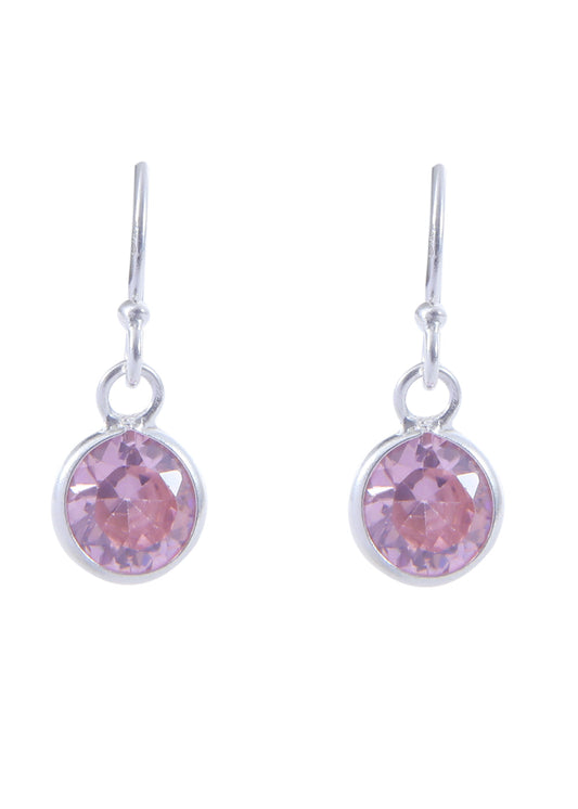 Pair of Round shape CZ Earring in 925 Silver Ear Wire (Pink)