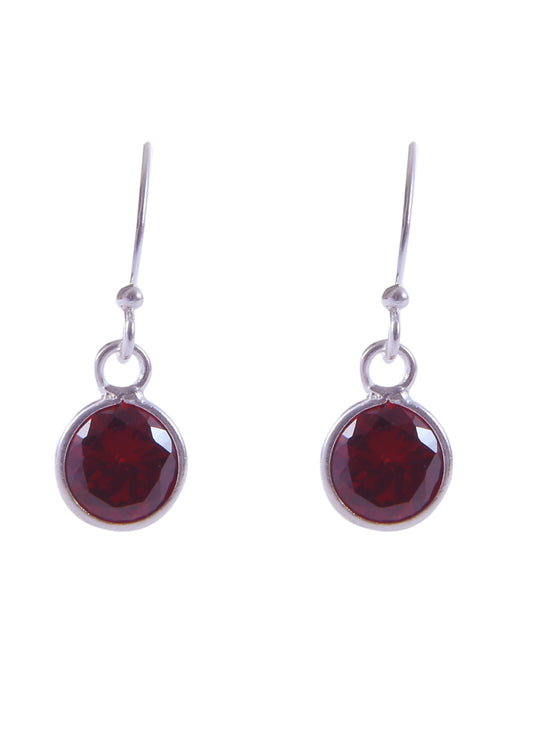 Pair of Round shape Cz Earring in 925 Silver Ear Wire (Red)