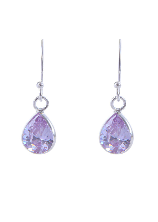 Pair of Pear shape Cz Earring in 925 Silver Ear Wire (Light Purple)