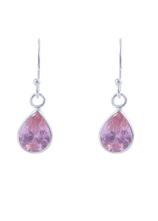 Pink Pear shape Cz Earring in 925 Silver Ear Wire