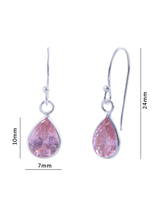 Pink Pear shape Cz Earring in 925 Silver Ear Wire