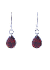 Pair of Pear shape Cz Earring in 925 Silver Ear Wire (Red)