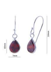 Pair of Pear shape Cz Earring in 925 Silver Ear Wire (Red)