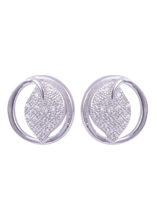 925 Sterling Silver Leaf in a circle Cz Studs