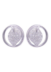 925 Sterling Silver Leaf in a circle Cz Studs