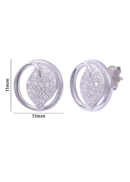 925 Sterling Silver Leaf in a circle Cz Studs
