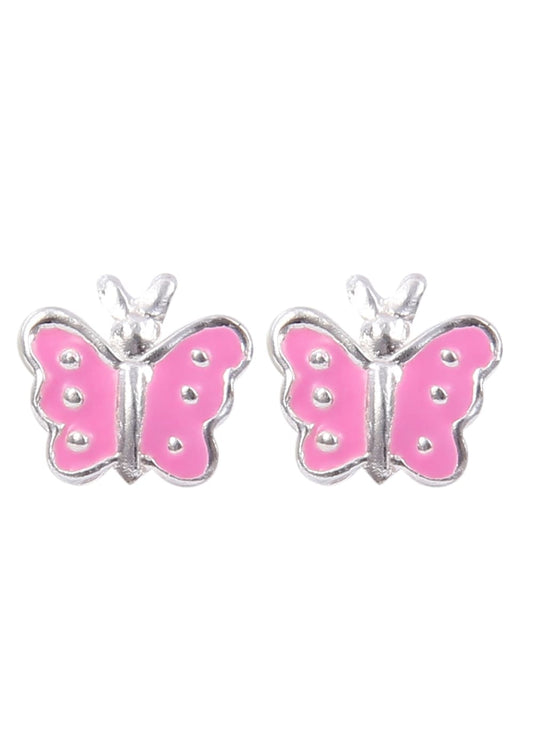 Cute and Elegant Pink Enamel Small Butterfly Studs Earrings