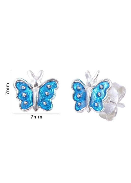 Cute and Elegant Blue Enamel Small Butterfly Studs Earrings
